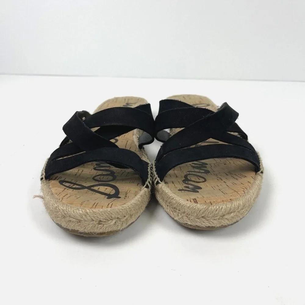 Sam Edelman Averie Espadrille Leather Slide Sandal in Black‎ Womens Size 8.5M